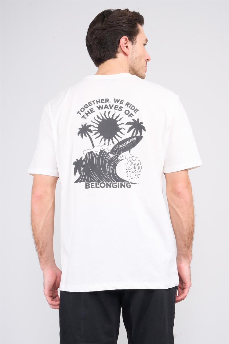 Çetinkaya Chester Polo 3833 Bisiklet Yaka 30/1 Penye Comfort Baskılı T-shirt Krem