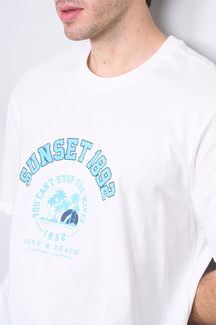 Çetinkaya Chester Polo 3838 Bisiklet Yaka 30/1 Penye Regular Baskılı T-shirt Krem
