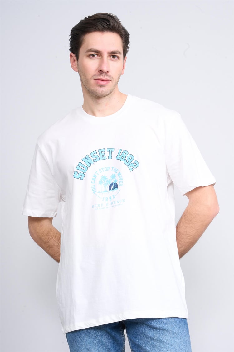 Çetinkaya Chester Polo 3838 Bisiklet Yaka 30/1 Penye Regular Baskılı T-shirt Krem