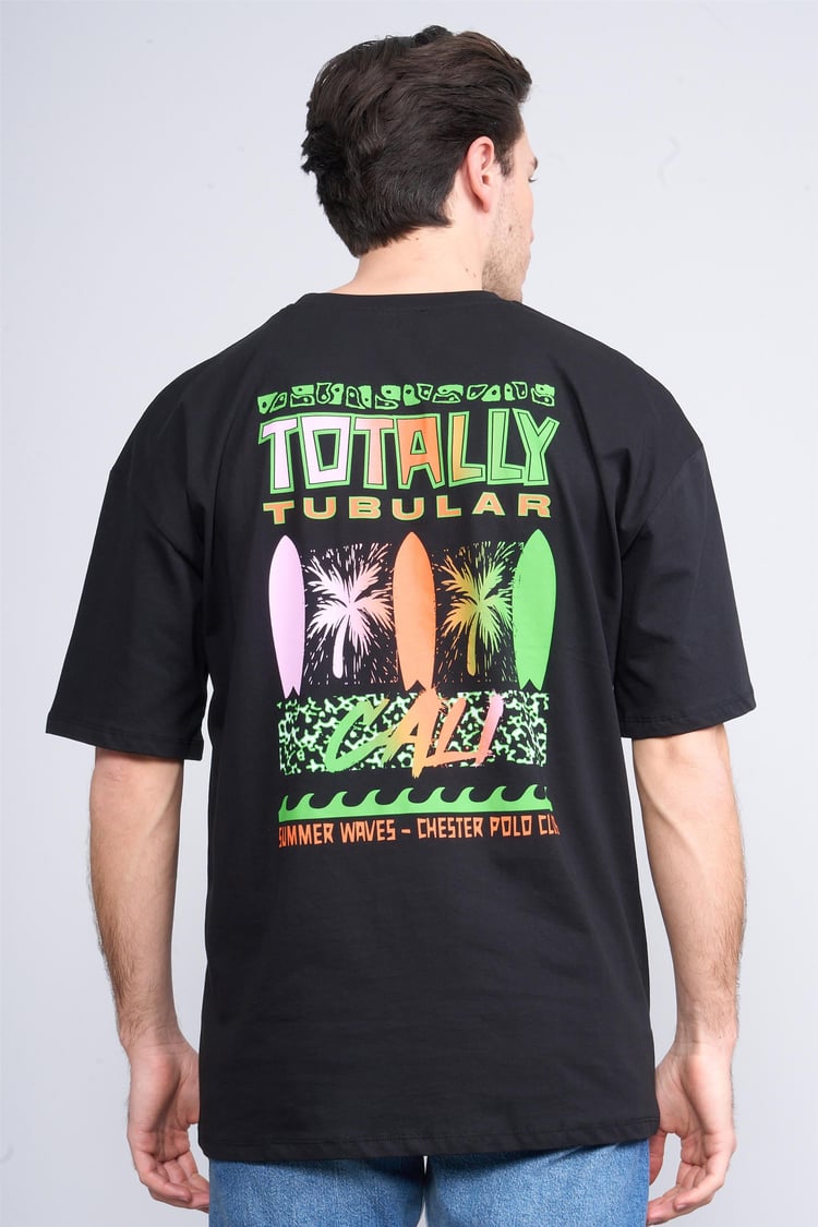 Çetinkaya Chester Polo 3847 Bisiklet Yaka Penye Regular Baskılı T-shirt Siyah