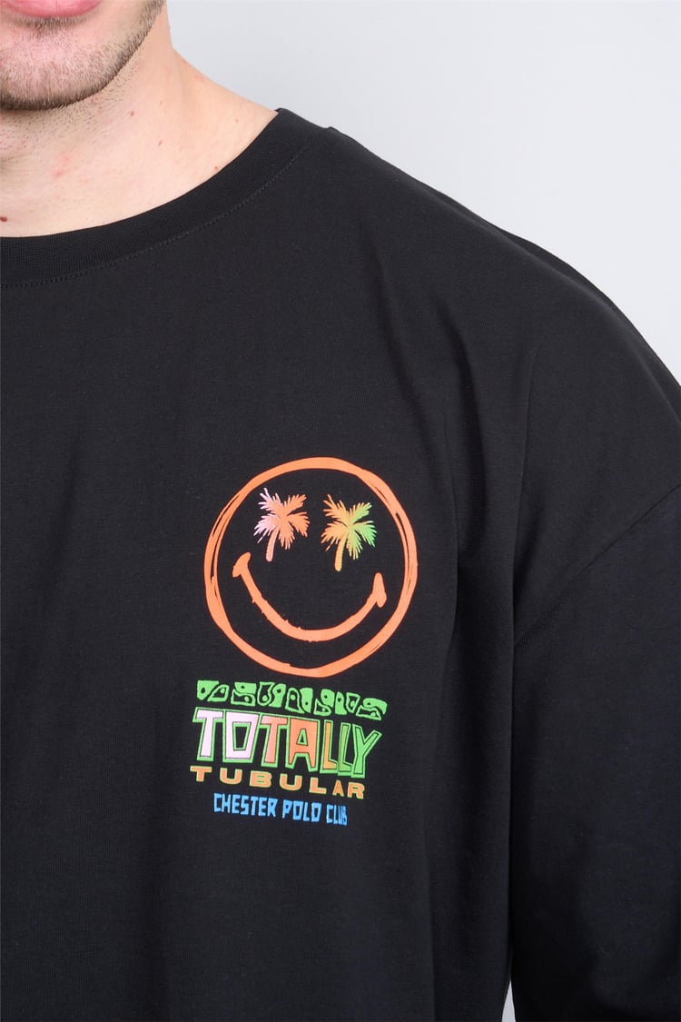 Çetinkaya Chester Polo 3847 Bisiklet Yaka Penye Regular Baskılı T-shirt Siyah