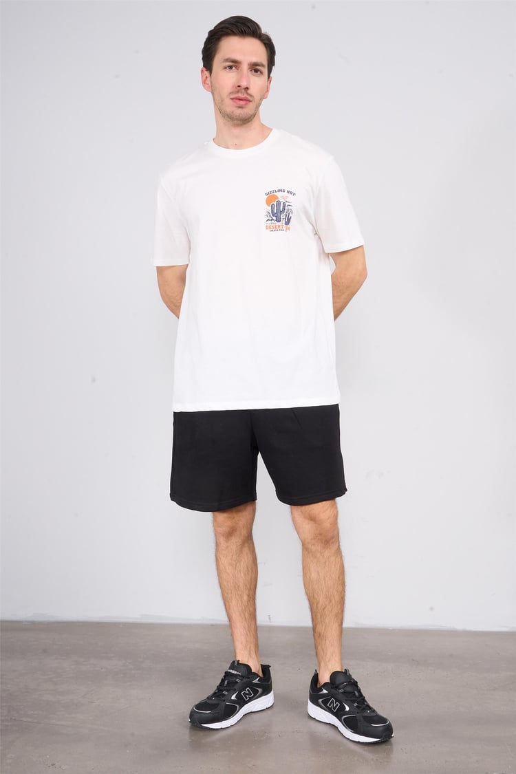 Çetinkaya Chester Polo 3853 Bisiklet Yaka 30/1 Penye Comfort Baskılı T-shirt Krem