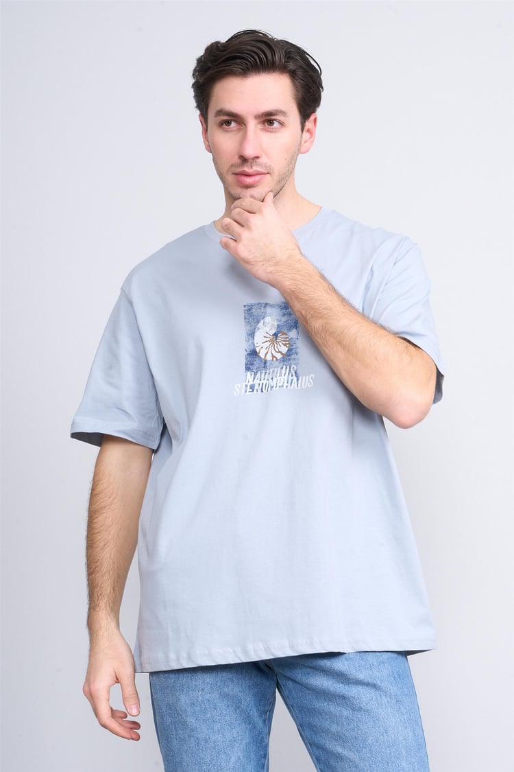 Çetinkaya Chester Polo 3866 Bisiklet Yaka 30/1 Penye Regular Baskılı T-shirt Gri