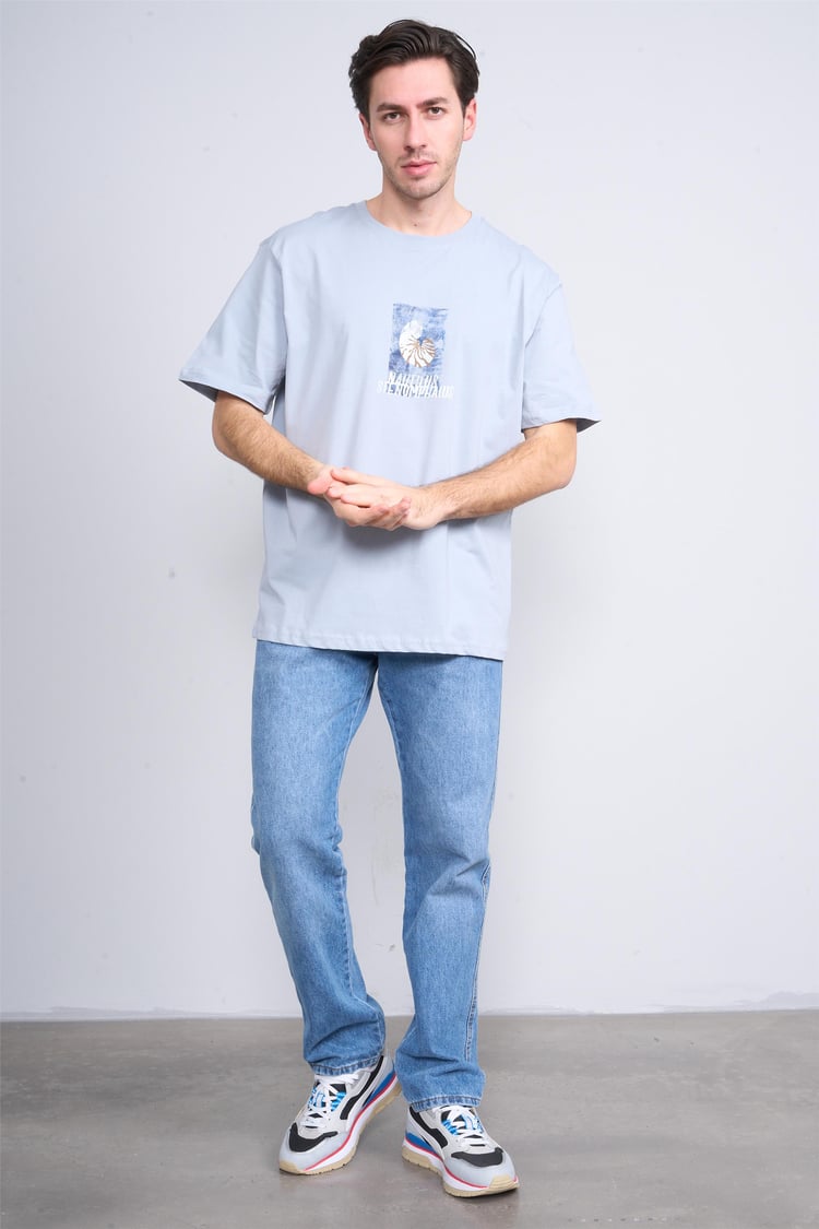 Çetinkaya Chester Polo 3866 Bisiklet Yaka 30/1 Penye Regular Baskılı T-shirt Gri