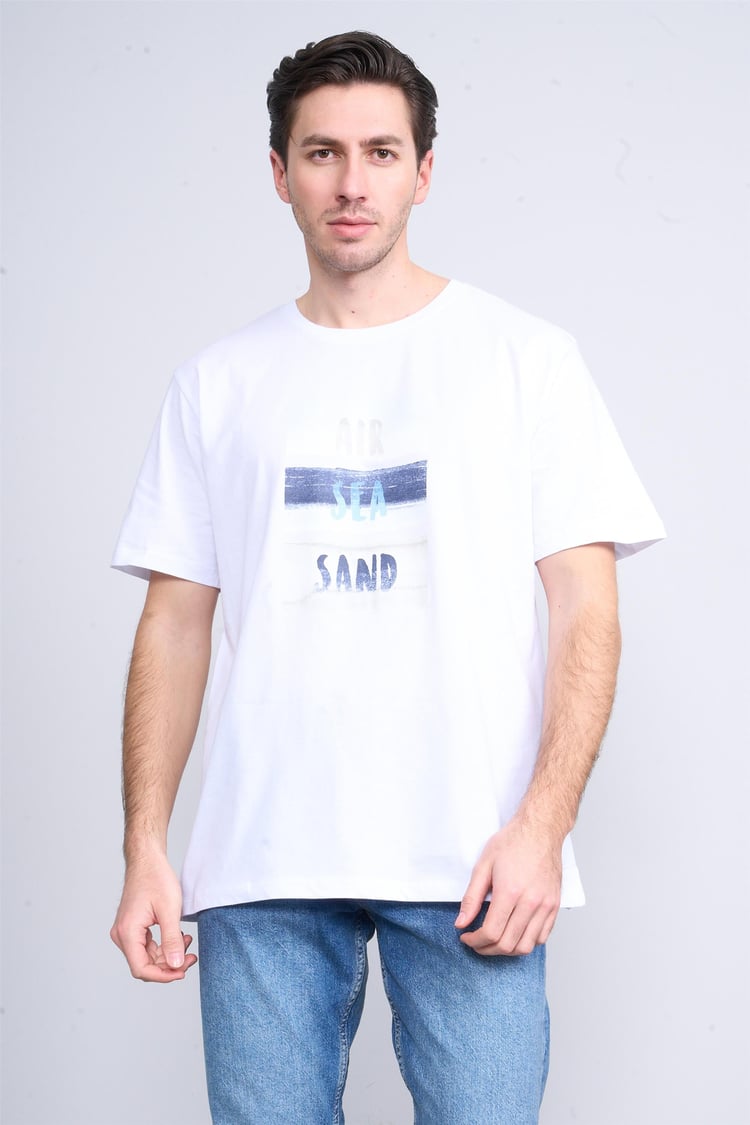 Çetinkaya Chester Polo 3867 Bisiklet Yaka 30/1 Penye Regular Baskılı T-shirt Beyaz