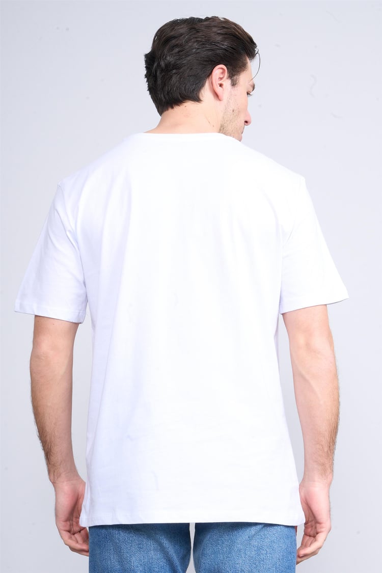 Çetinkaya Chester Polo 3867 Bisiklet Yaka 30/1 Penye Regular Baskılı T-shirt Beyaz