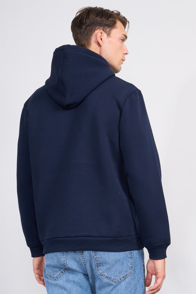 Çetinkaya Chester Polo 4227 3 İplik Kapüşonlu Baskılı Lacivert Sweatshirt