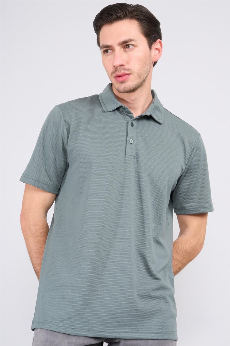 Çetinkaya Chester Polo 4249 Erkek Ayaklı Polo Yaka Petek Örgü Regular T-shirt Haki