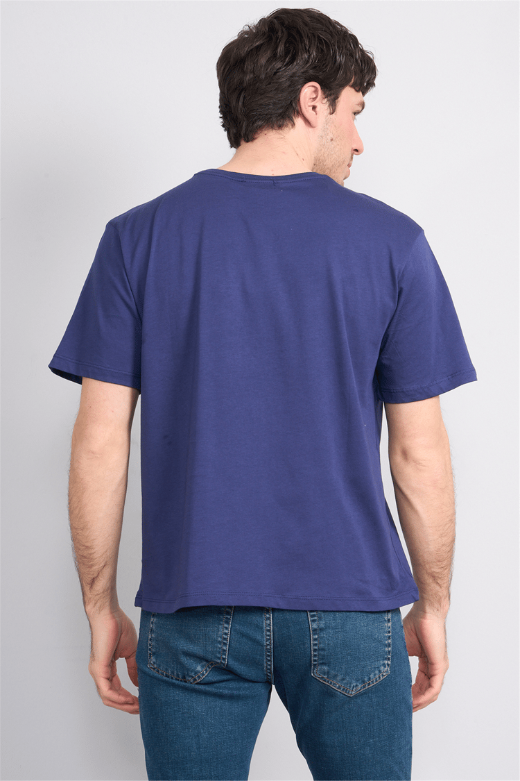 Çetinkaya Chester Polo 4386 Bisiklet Yaka Regular Baskılı T-shirt Açık Lacivert
