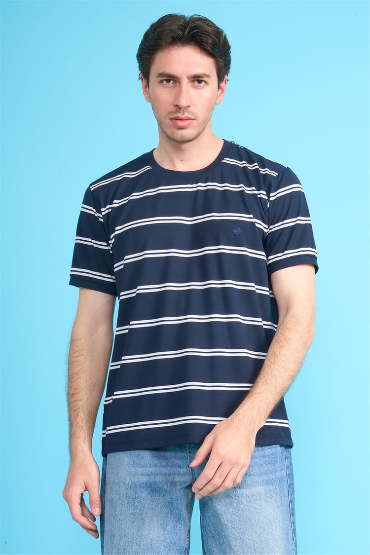 Çetinkaya Chester Polo 4720 Bisiklet Yaka Regular Ringel Süprem T-shirt Lacivert