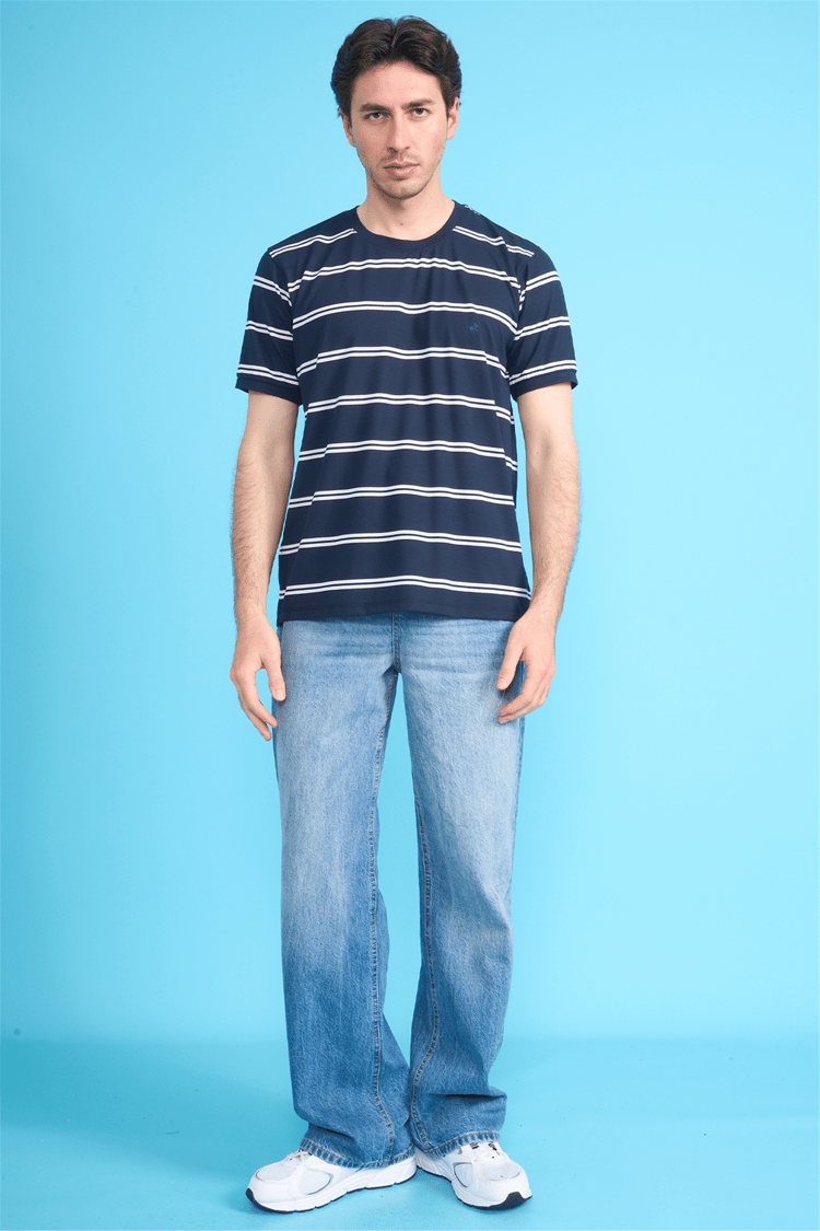 Çetinkaya Chester Polo 4720 Bisiklet Yaka Regular Ringel Süprem T-shirt Lacivert