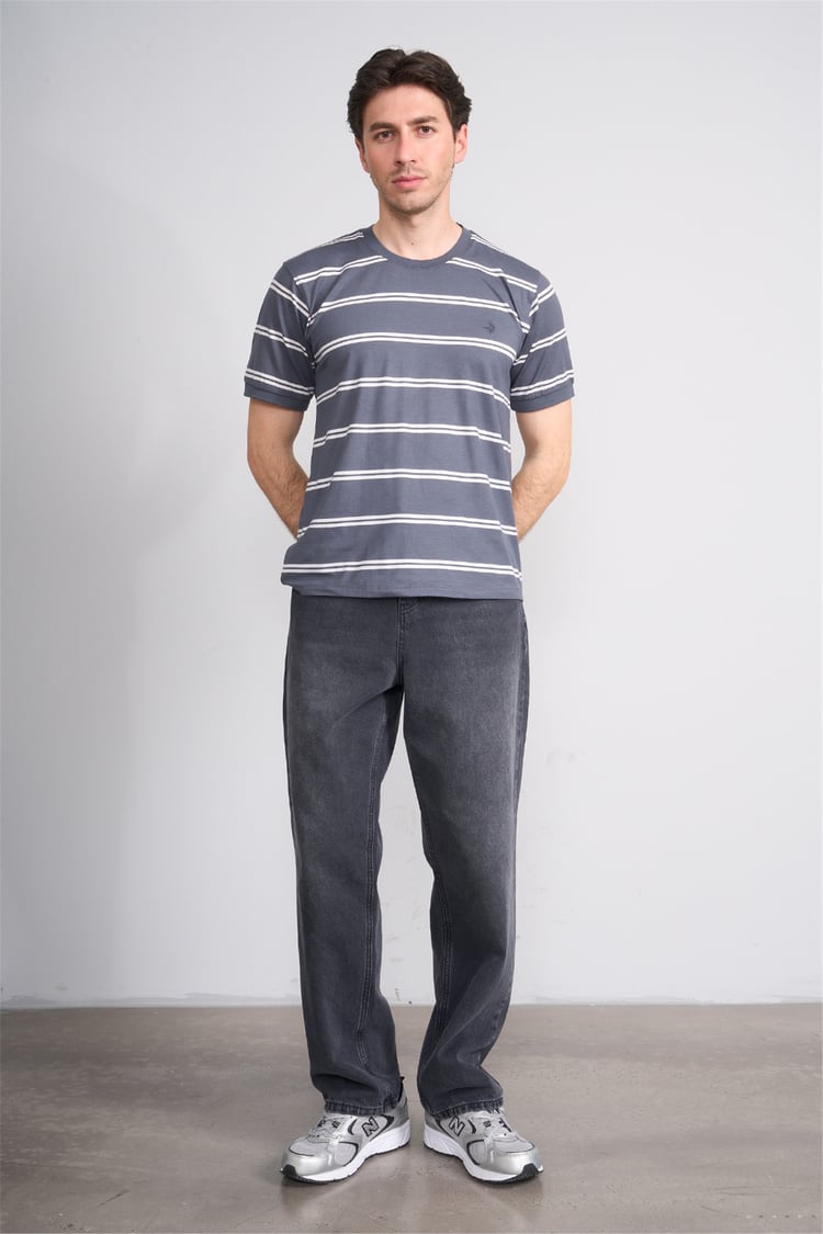 Çetinkaya Chester Polo 4720 Bisiklet Yaka Regular Ringel Süprem T-shirt Füme