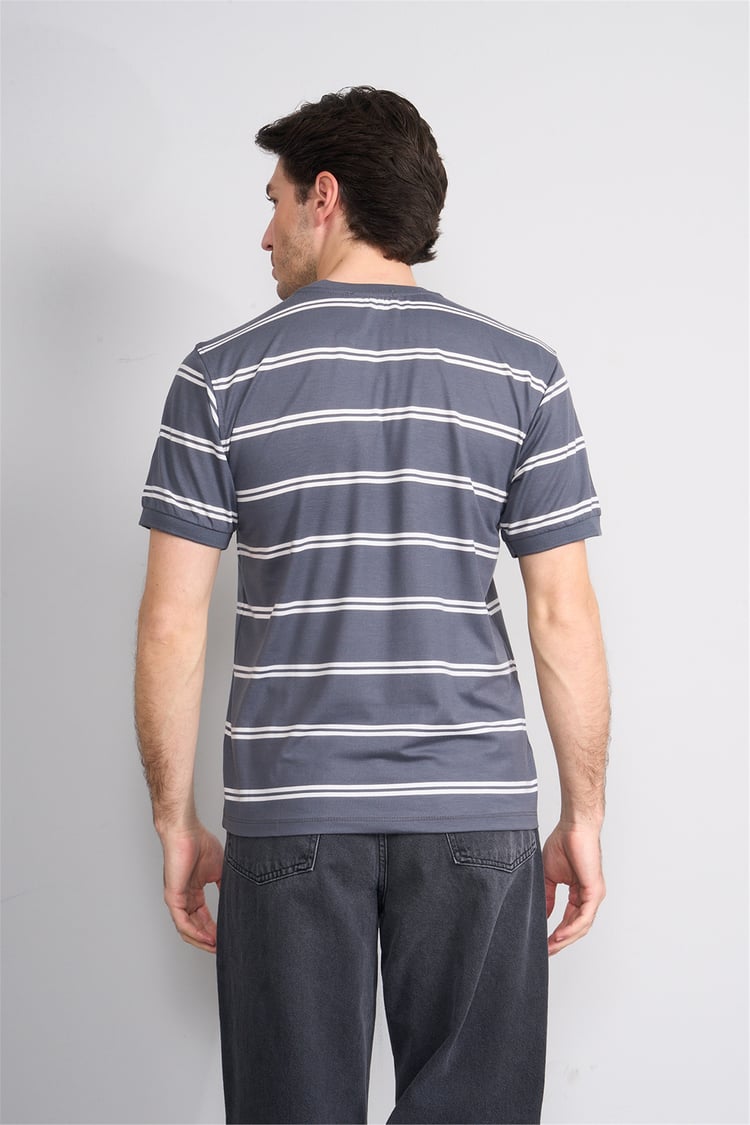 Çetinkaya Chester Polo 4720 Bisiklet Yaka Regular Ringel Süprem T-shirt Füme