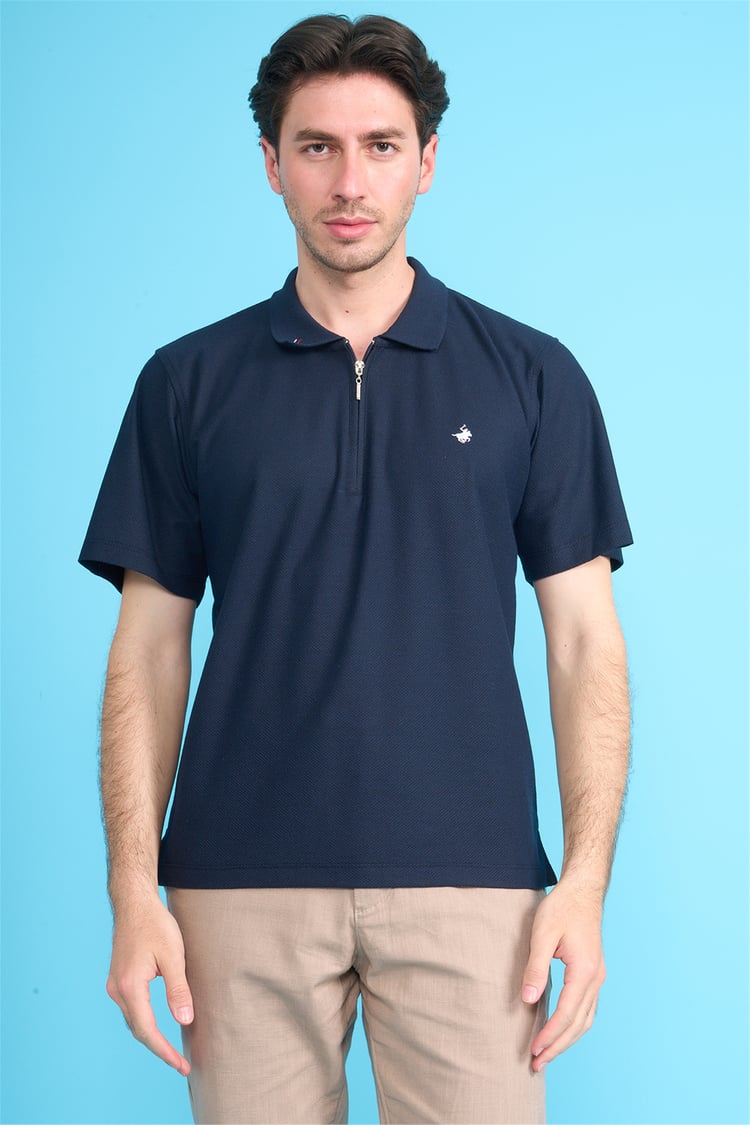 Çetinkaya Chester Polo 4727 Fermuarlı Polo Yaka Regular Jakarlı T-shirt Lacivert