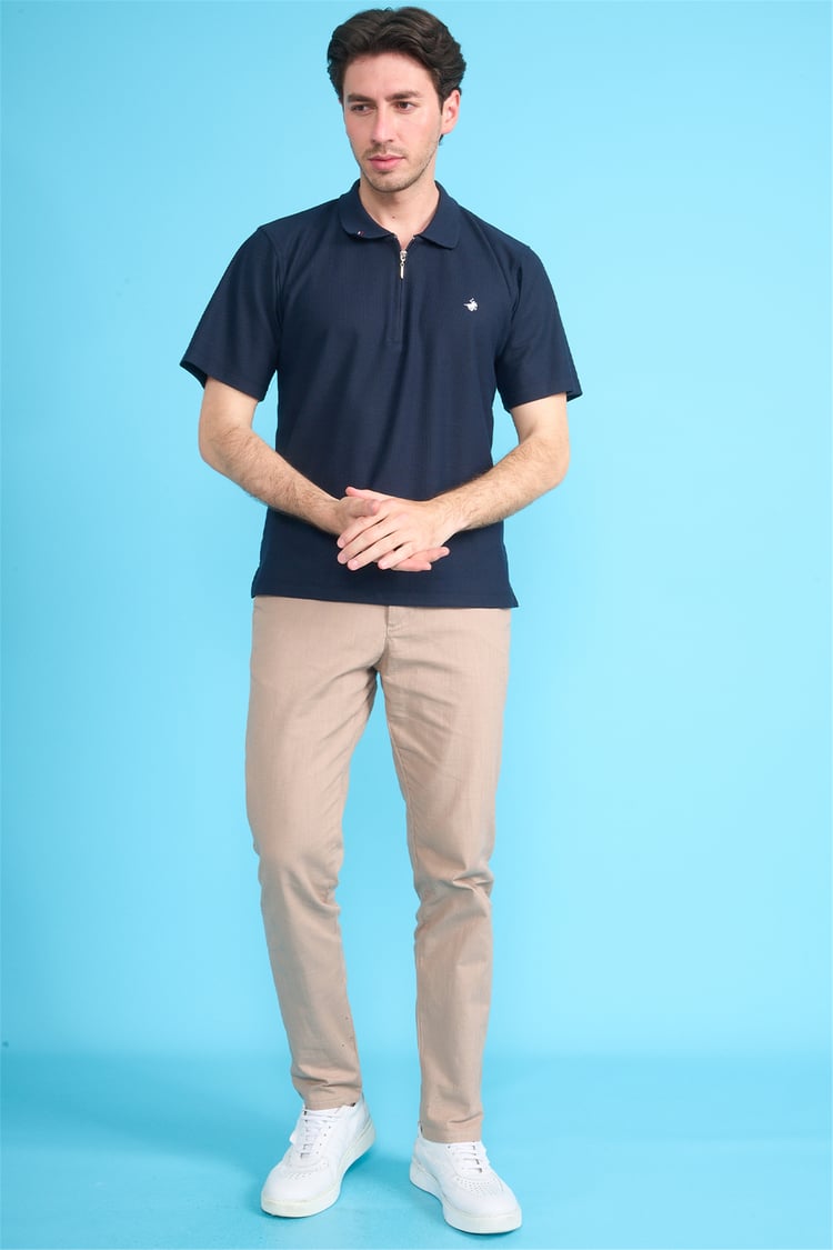 Çetinkaya Chester Polo 4727 Fermuarlı Polo Yaka Regular Jakarlı T-shirt Lacivert
