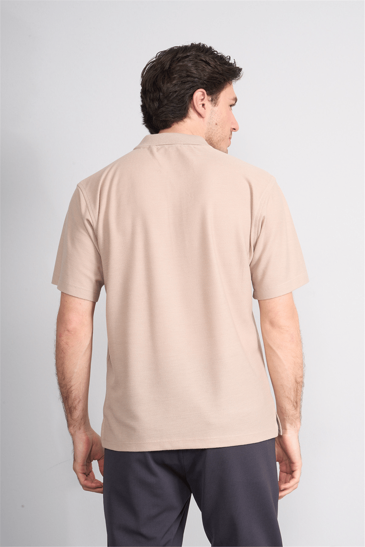 Çetinkaya Chester Polo 4727 Fermuarlı Polo Yaka Regular Jakarlı T-shirt Bej