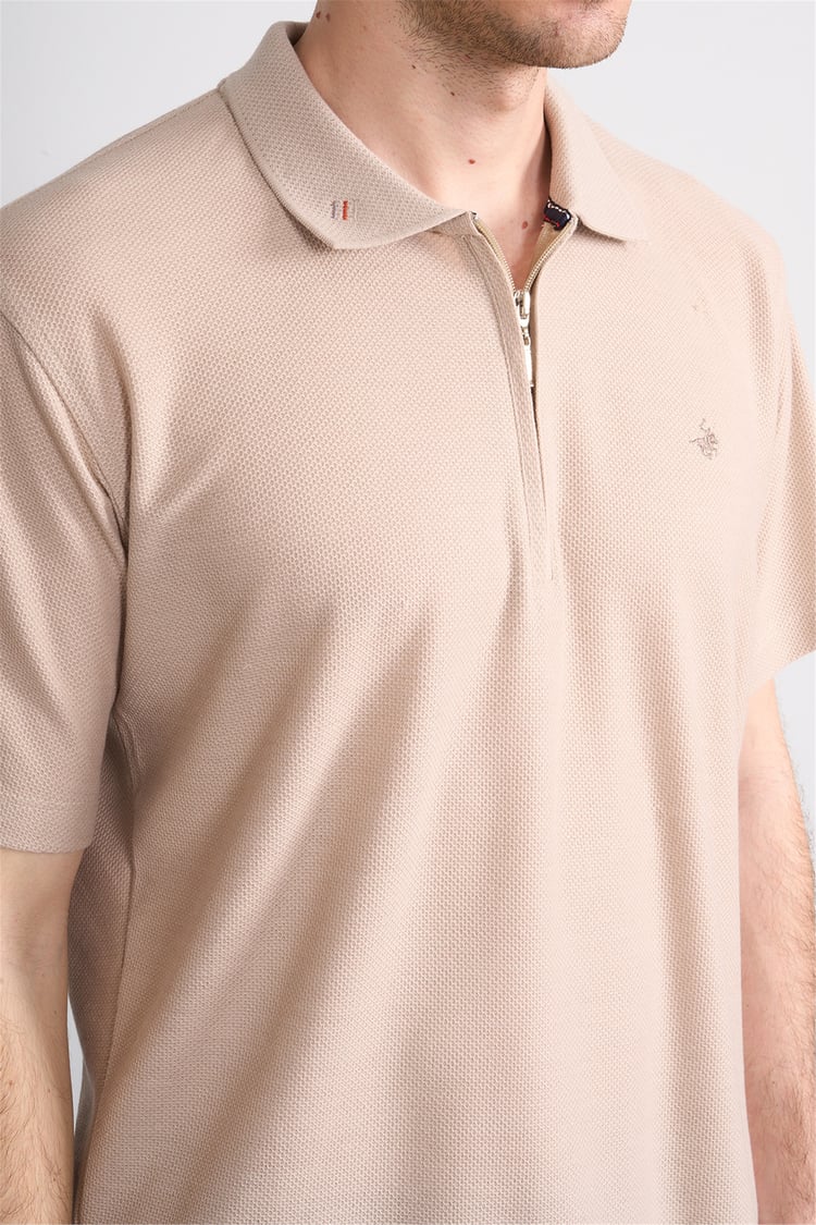 Çetinkaya Chester Polo 4727 Fermuarlı Polo Yaka Regular Jakarlı T-shirt Bej