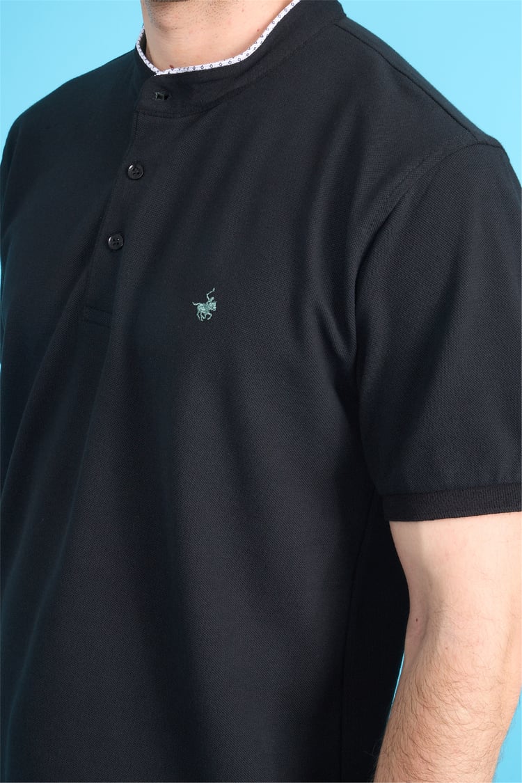 Çetinkaya Chester Polo 4728 Hakim Yaka Regular 30/1 Pike T-shirt Siyah