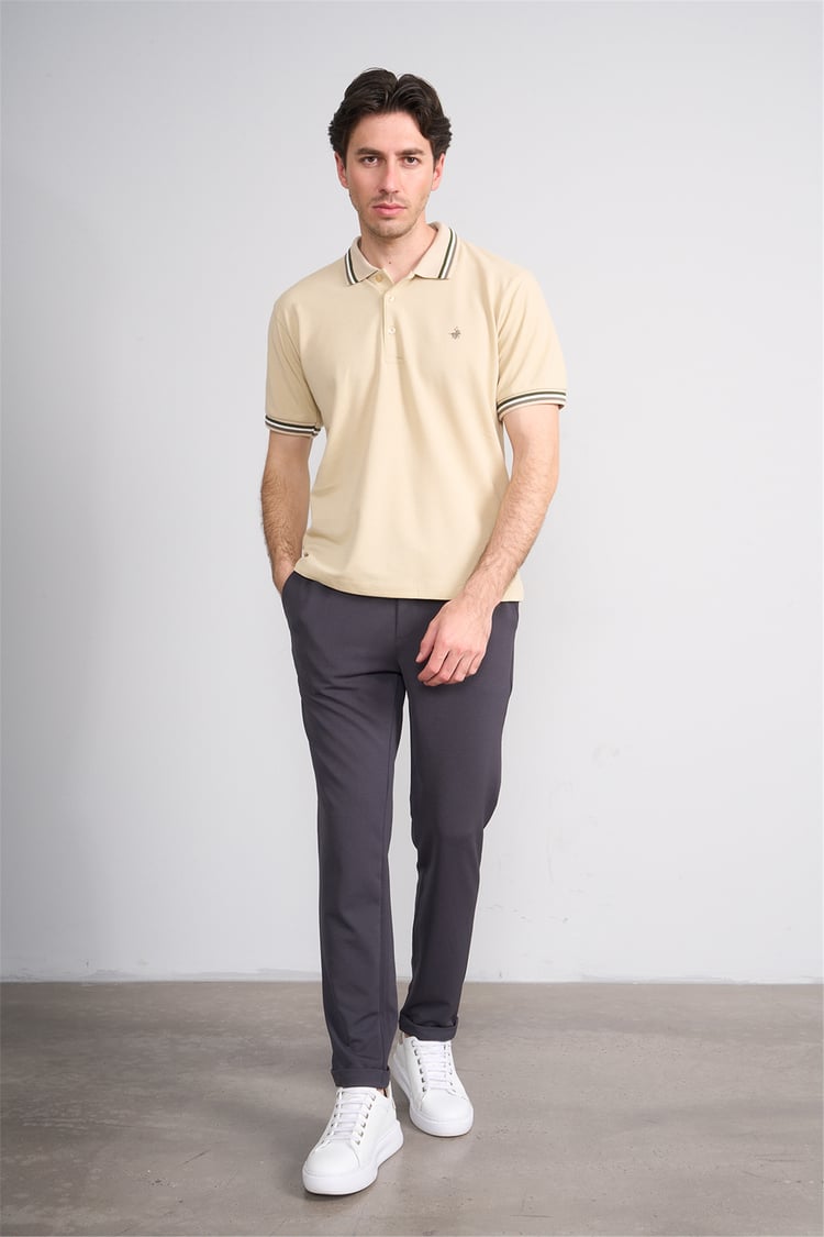 Çetinkaya Chester Polo 4730 Polo Yaka Regular 30/1 Pike T-shirt Bej