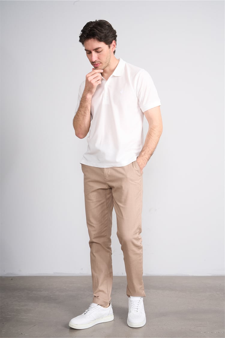 Çetinkaya Chester Polo 4736 Polo Yaka Regular Jakarlı T-shirt Beyaz