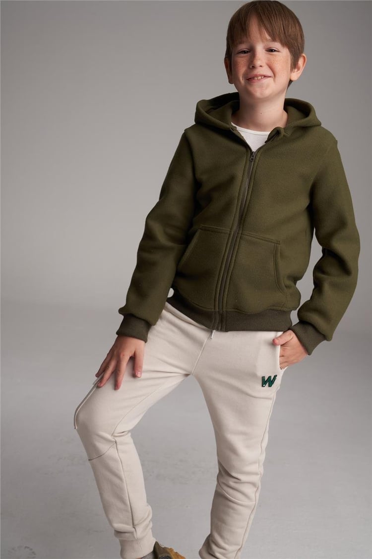 Çetinkaya Chester Polo 72407G Kapüşonlu Fermuarlı Polar 8-14 Yaş Haki Sweatshirt