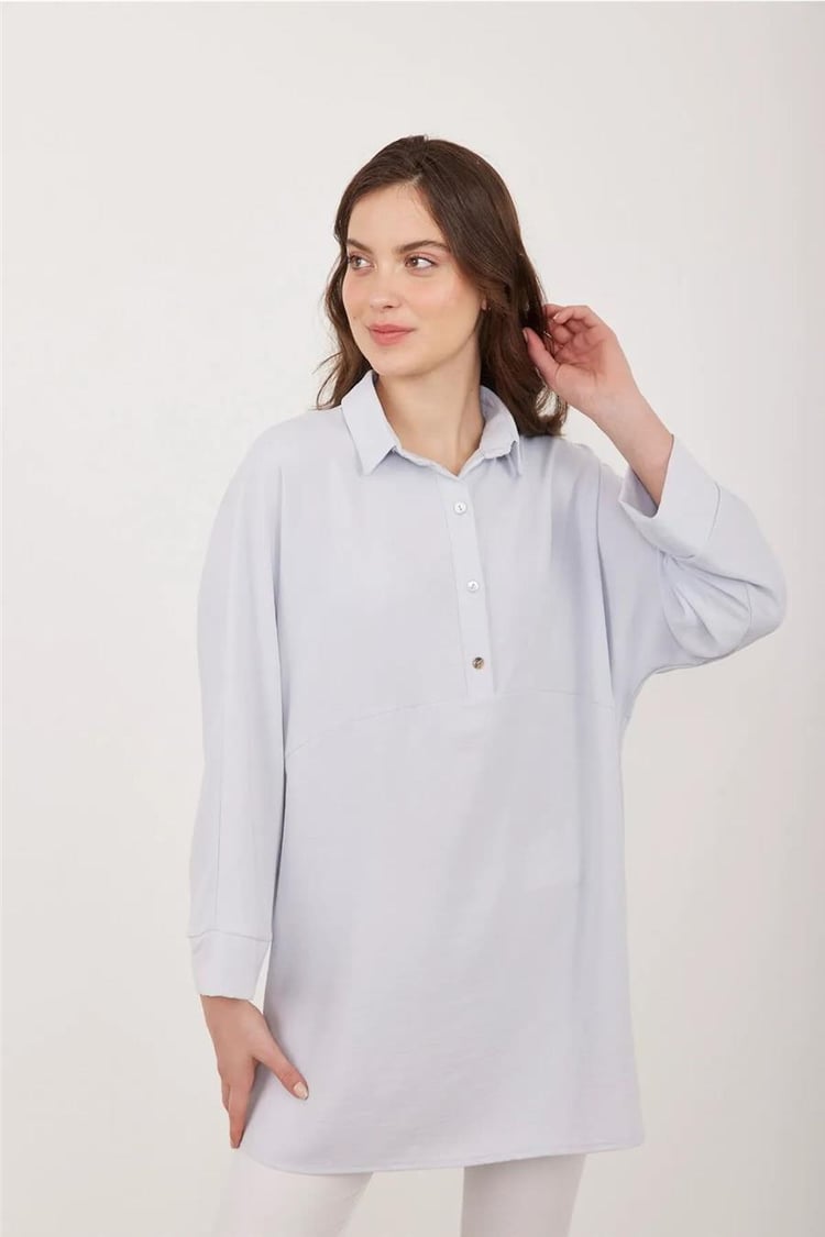 Çetinkaya Chester Polo 8201 Kadın Puane Aerobın Gömlek Yk Tunik Gri