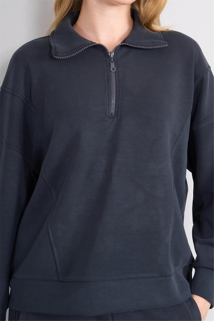 Çetinkaya Chester Polo 8425 Kadın Dik Yaka Yarım Fermuarlı Modal Sweatshirt Antrasit