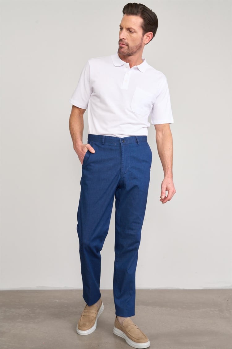Çetinkaya Chester Polo 9352 Geniş Paça Regular Tencel Mavi Pantolon