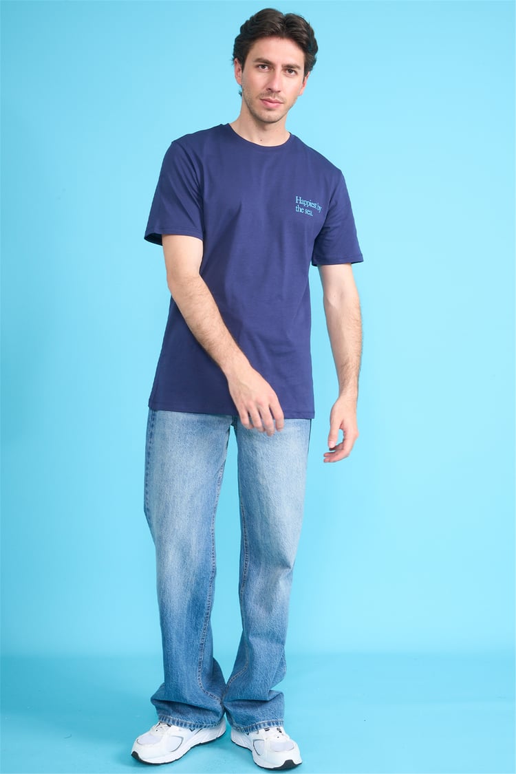 Çetinkaya Chetser Polo 4633 Bisiklet Yaka Regular Baskılı T-shirt Açık Lacivert