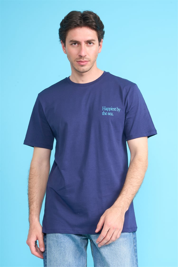 Çetinkaya Chetser Polo 4633 Bisiklet Yaka Regular Baskılı T-shirt Açık Lacivert