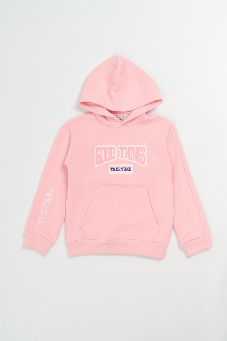 Çetinkaya Fitclub 22305 Kız Çocuk Kapüşonlu 3 İplik Şardonlu Sweatshirt 4-12 Yaş Şeker Pembe