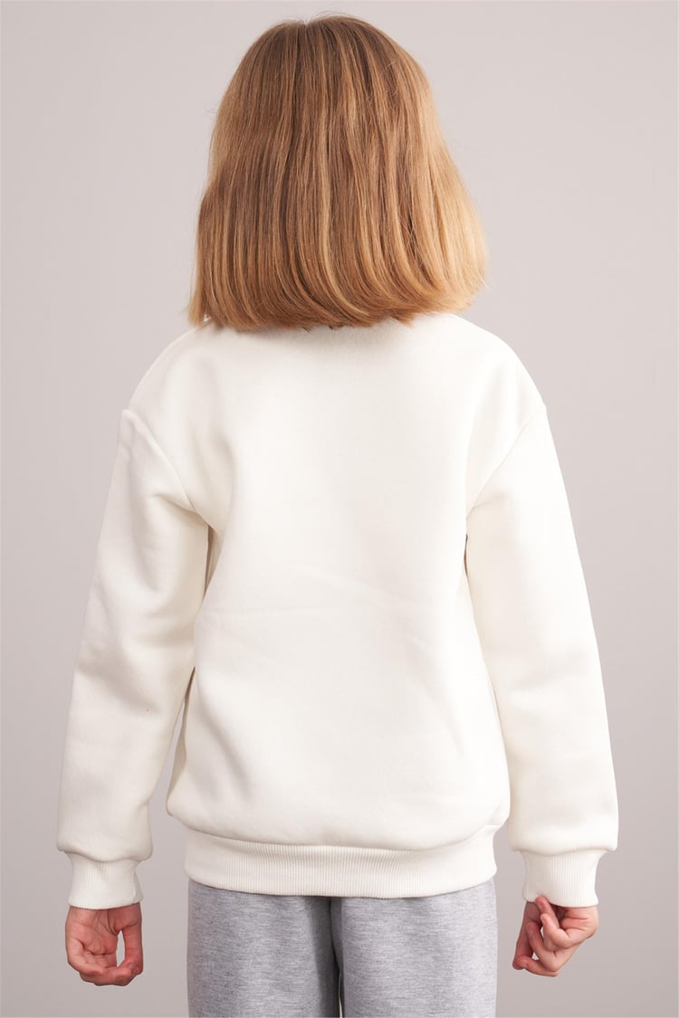 Çetinkaya Fitclub 92330 Kız Çocuk Bisiklet Yaka 3 İplik Şardonlu 4-12 Yaş Sweatshirt Krem