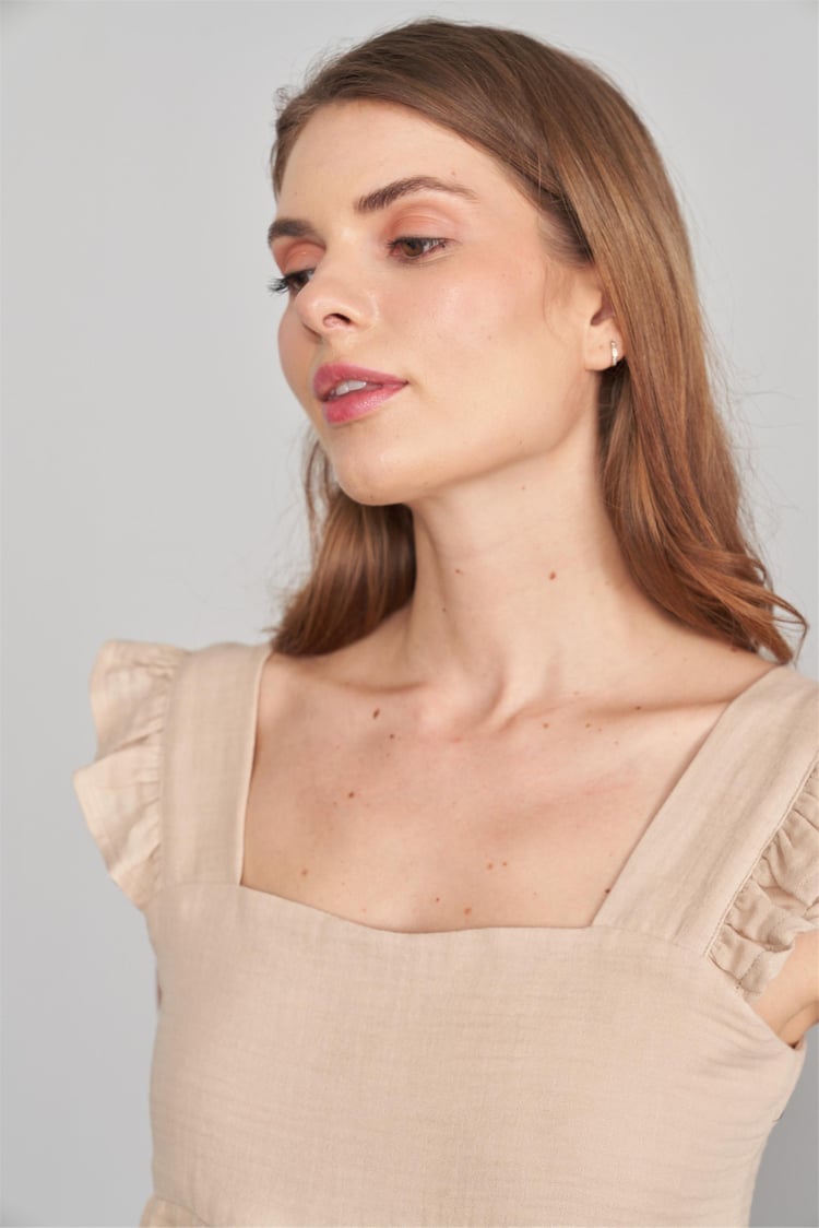 Çetinkaya Fithit 1005 Kadın Müslin Fırfır Detaylı Crop Bluz Bej