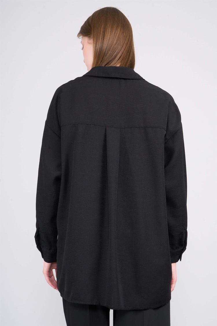 Çetinkaya Fithit 1283 Kadın Uzun Kol Klara Oversize Gömlek Siyah