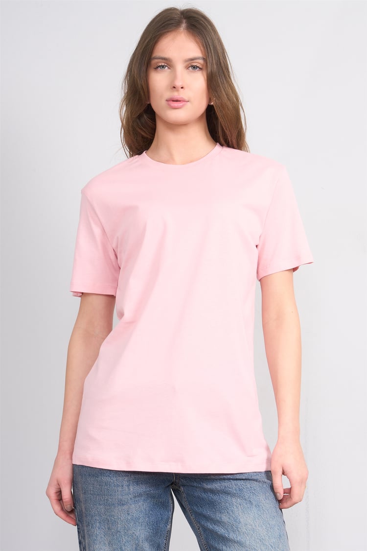 Çetinkaya Fithit 3264 Bayan Bisiklet Yaka 30/1 Penye Regular Basic T-shirt Pudra