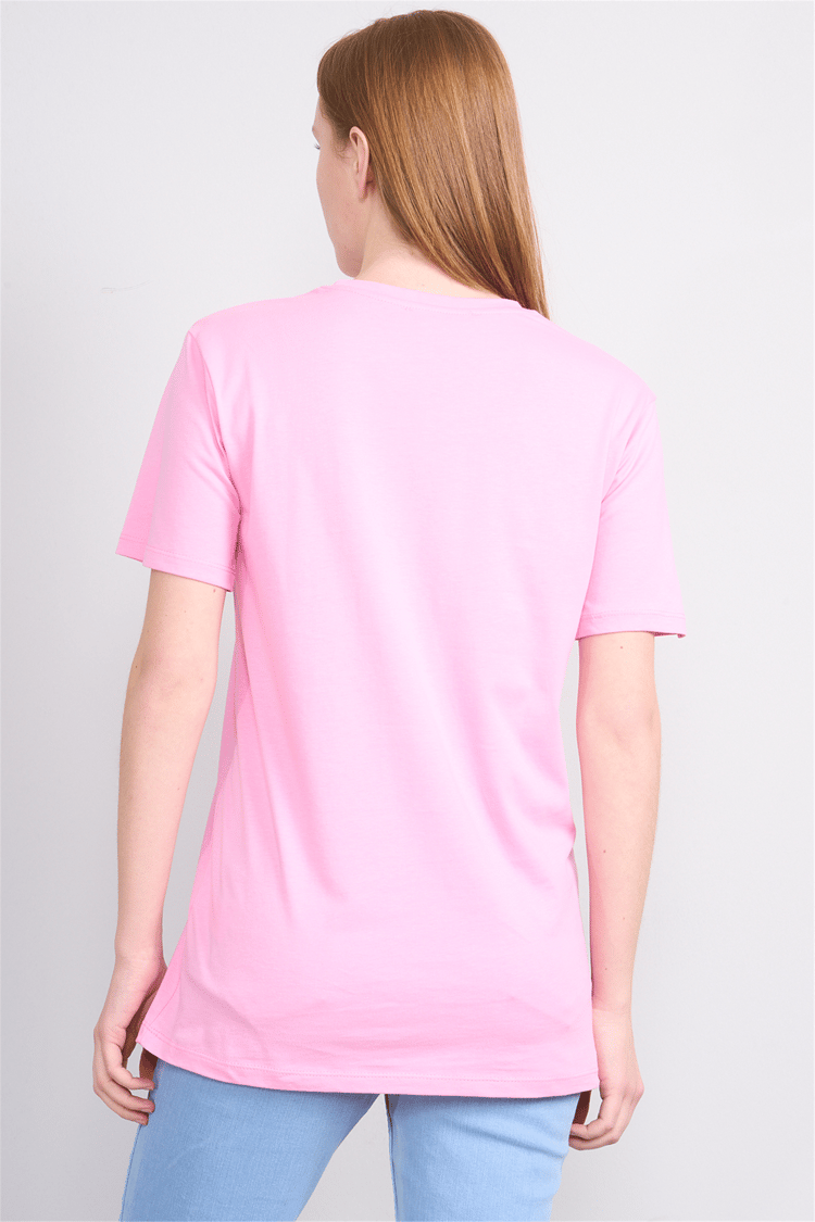 Çetinkaya Fithit 3264 Bayan Bisiklet Yaka 30/1 Penye Regular Basic T-shirt Pembe
