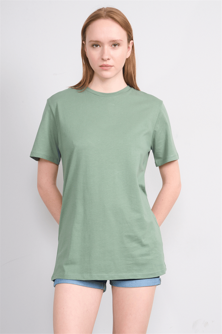 Çetinkaya Fithit 3264 Bayan Bisiklet Yaka 30/1 Penye Regular Basic T-shirt Haki