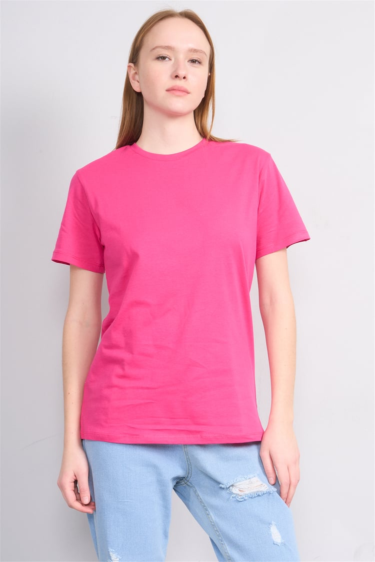 Çetinkaya Fithit 3264 Bayan Bisiklet Yaka 30/1 Penye Regular Basic T-shirt Fuşya