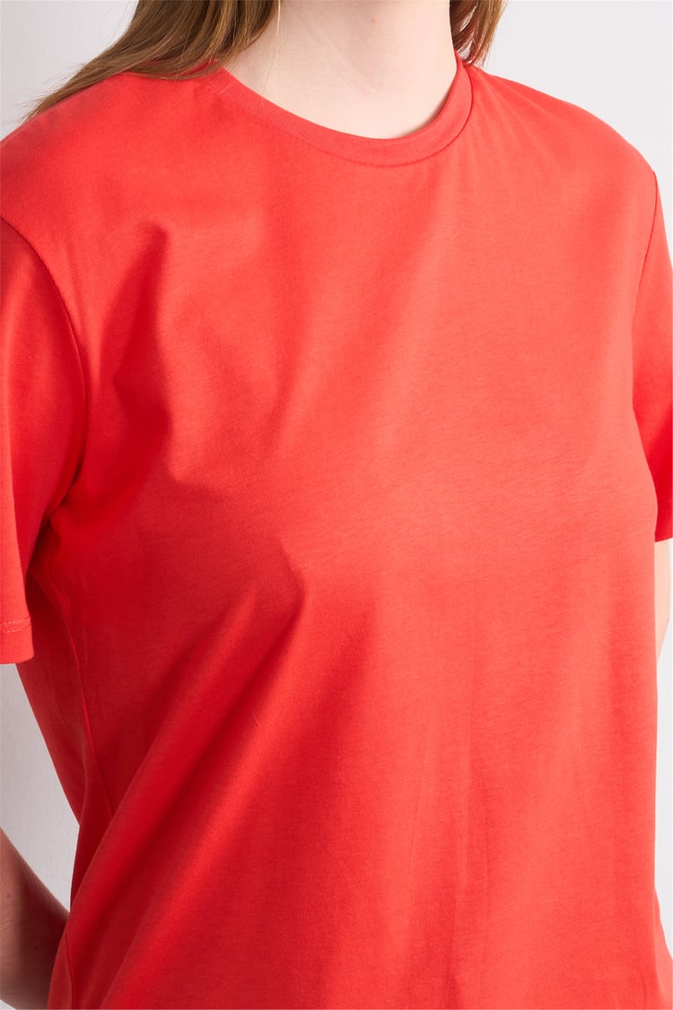 Çetinkaya Fithit 3264 Bayan Bisiklet Yaka 30/1 Penye Regular Basic T-shirt Nar Çiçeği