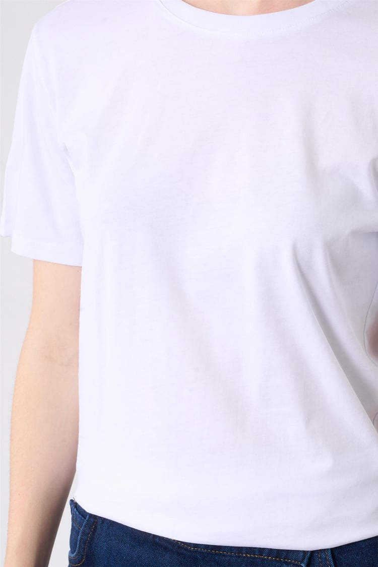 Çetinkaya Fithit 3264 Bayan Bisiklet Yaka Basic T-shirt Beyaz