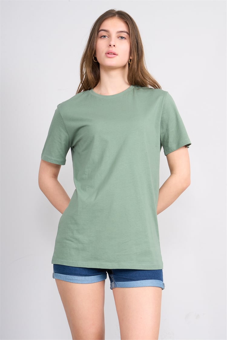 Çetinkaya Fithit 3264 Bayan Bisiklet Yaka 30/1 Penye Regular Basic T-shirt Haki