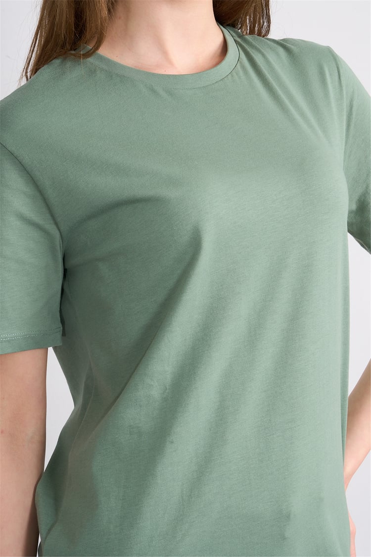 Çetinkaya Fithit 3264 Bayan Bisiklet Yaka 30/1 Penye Regular Basic T-shirt Haki