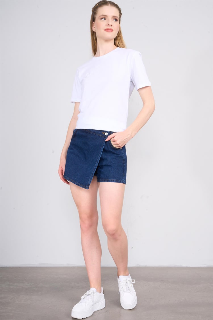 Çetinkaya Fithit 3264 Bayan Bisiklet Yaka Basic T-shirt Beyaz