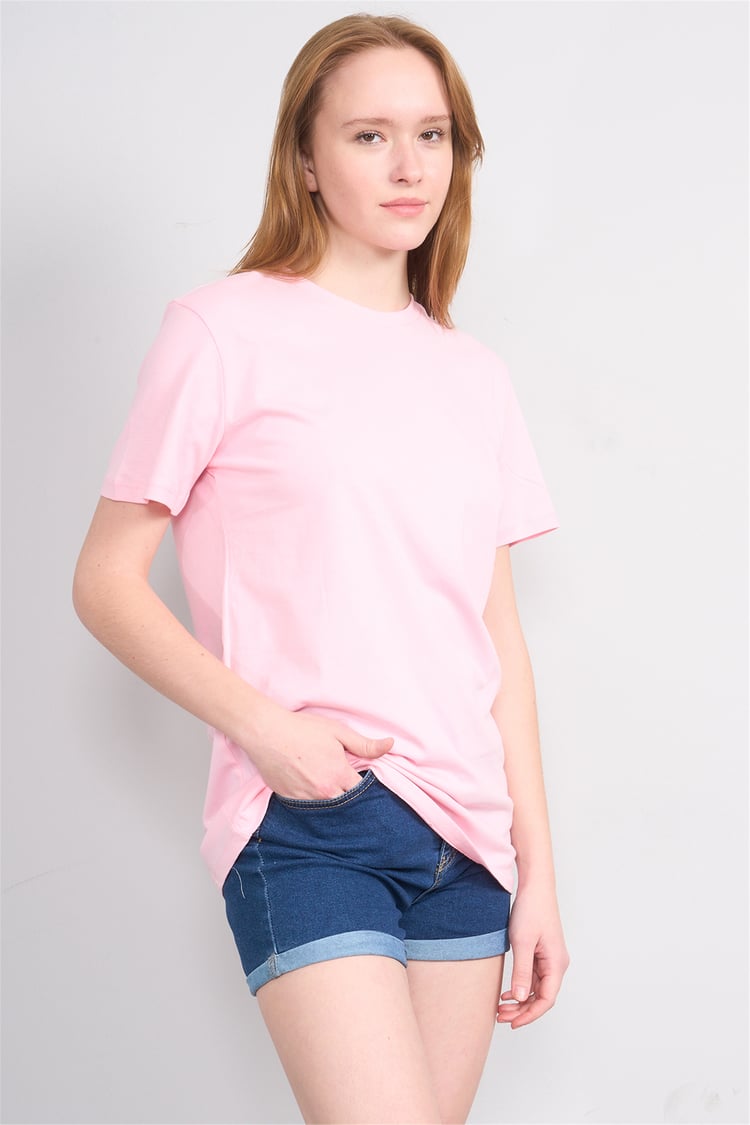 Çetinkaya Fithit 3264 Bayan Bisiklet Yaka 30/1 Penye Regular Basic T-shirt Açık Pembe