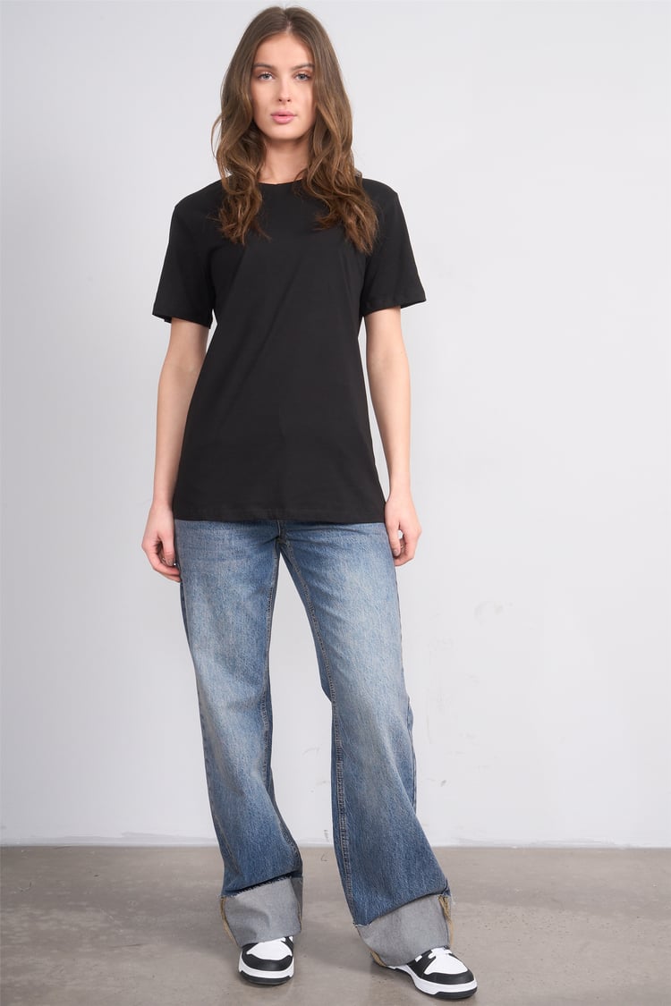 Çetinkaya Fithit 3264 Bayan Bisiklet Yaka 30/1 Penye Regular Basic T-shirt Siyah
