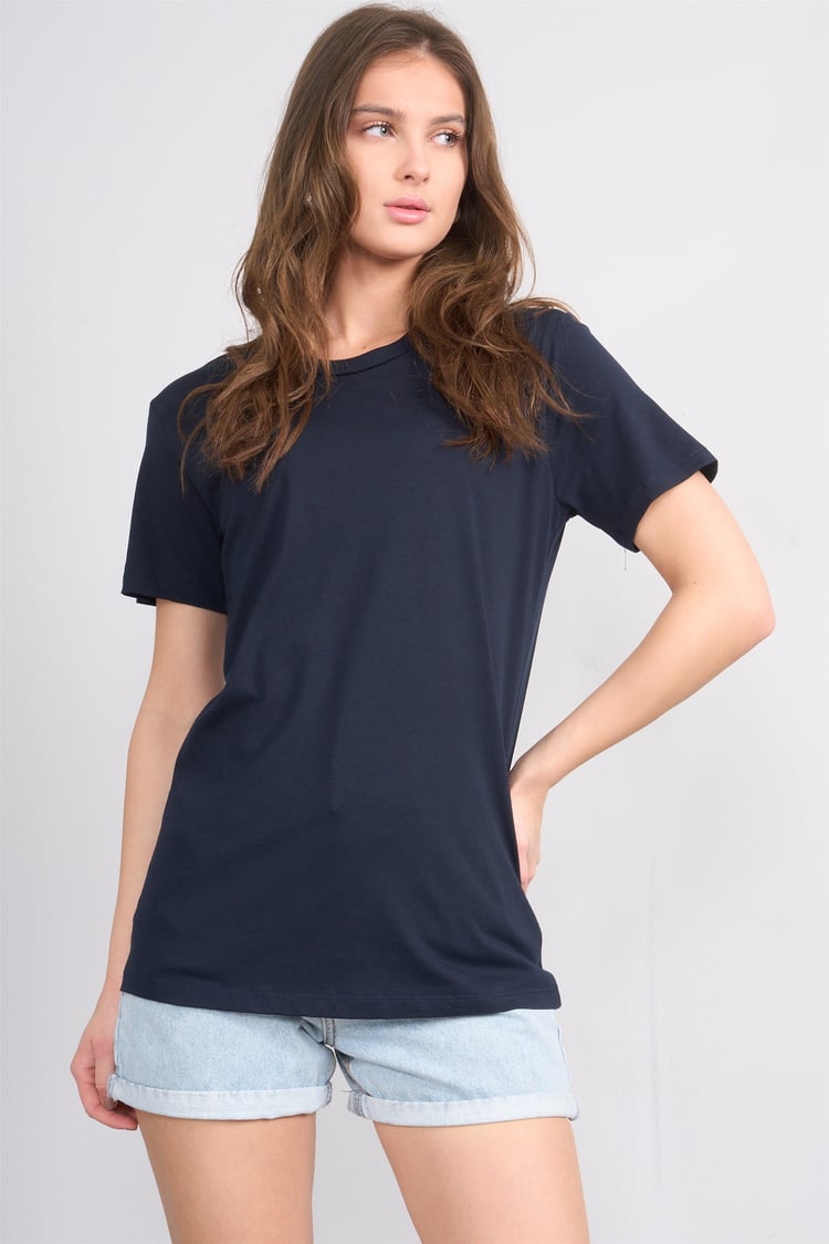Çetinkaya Fithit 3264 Bayan Bisiklet Yaka 30/1 Penye Regular Basic T-shirt Lacivert