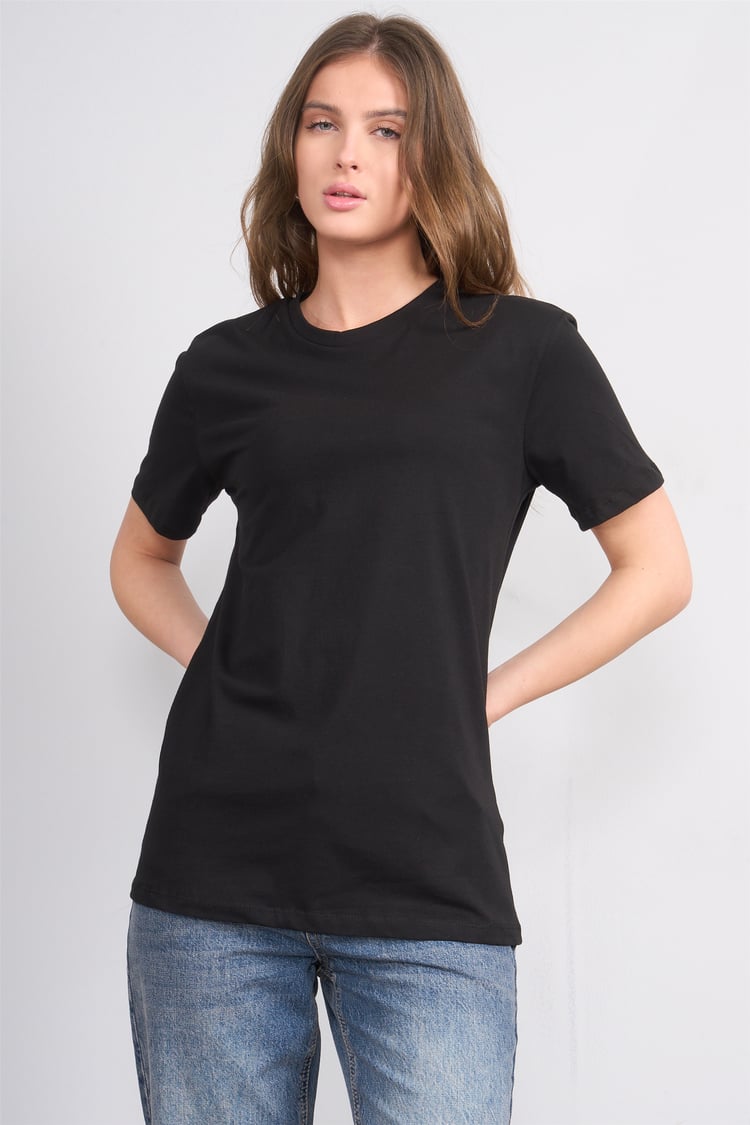 Çetinkaya Fithit 3264 Bayan Bisiklet Yaka 30/1 Penye Regular Basic T-shirt Siyah