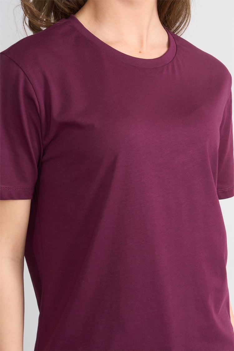 Çetinkaya Fithit 3264 Bayan Bisiklet Yaka 30/1 Penye Regular Basic T-shirt Mürdüm