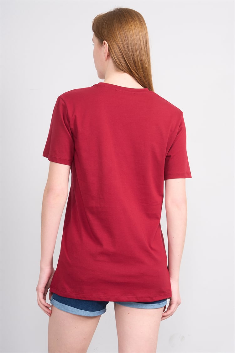 Çetinkaya Fithit 3264 Bayan Bisiklet Yaka 30/1 Penye Regular Basic T-shirt Bordo