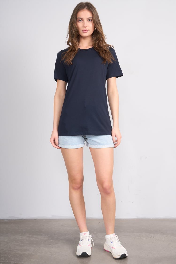 Çetinkaya Fithit 3264 Bayan Bisiklet Yaka 30/1 Penye Regular Basic T-shirt Lacivert